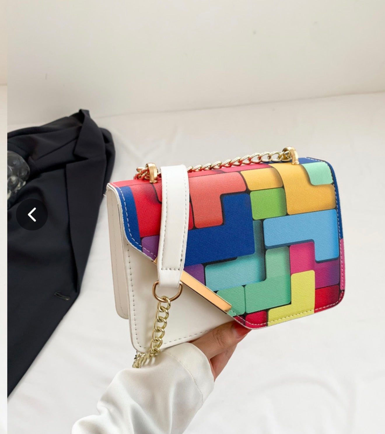 Leather Color Blocking Small Square Crossbody Bag