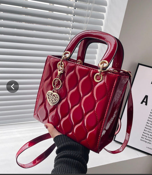 Elegant Patent Leather Diamond Quilted Handbag