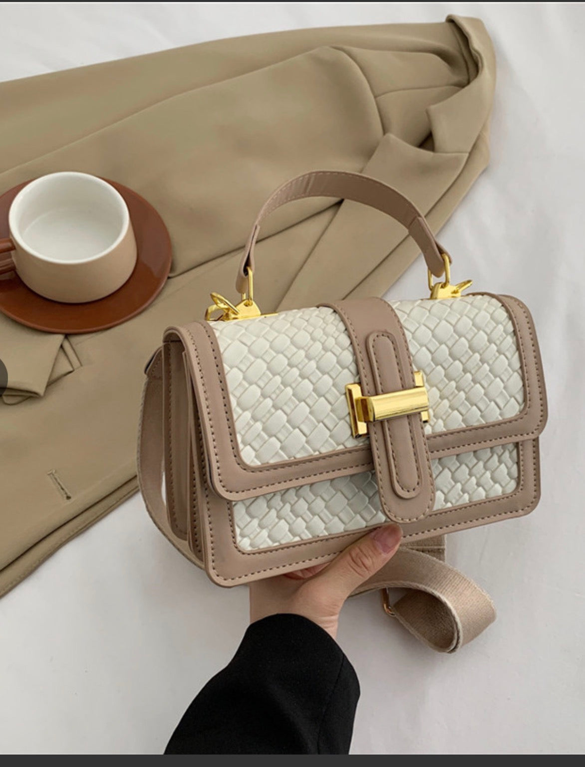 Leather Crossbody Bag Retro Color Block Small Square Handbag