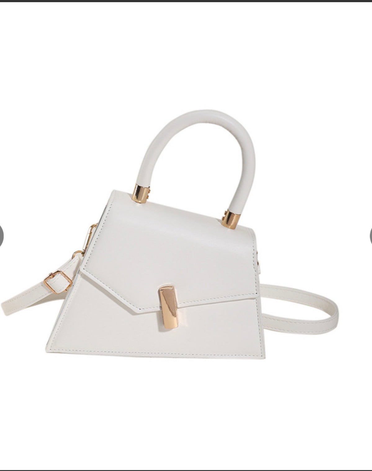 Leather Shoulder Bag Trapezoid Handbag With Gold Metal Lock