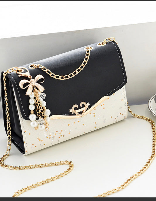 Shoulder Bag With Glitter Star Pattern Heart Metal Buckle Elegant Small Crossbody Bag