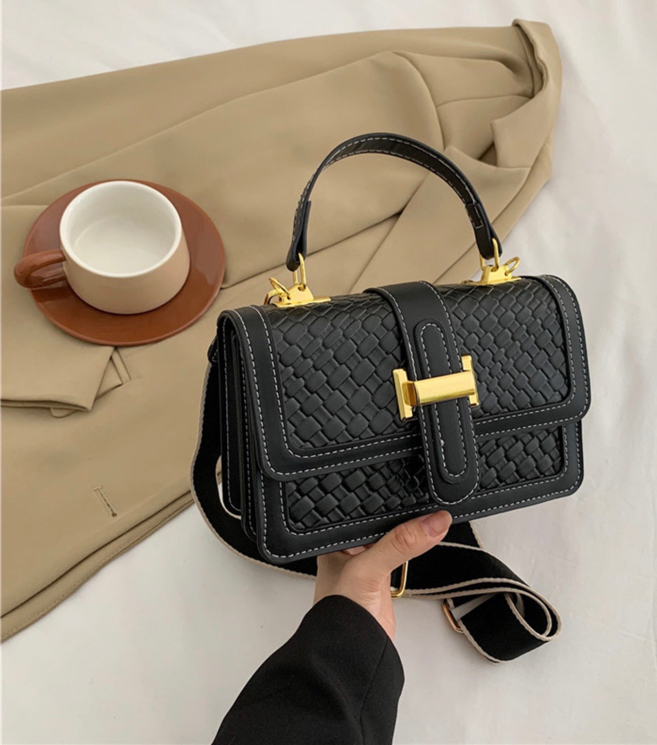 Leather Crossbody Bag Retro Color Block Small Square Handbag