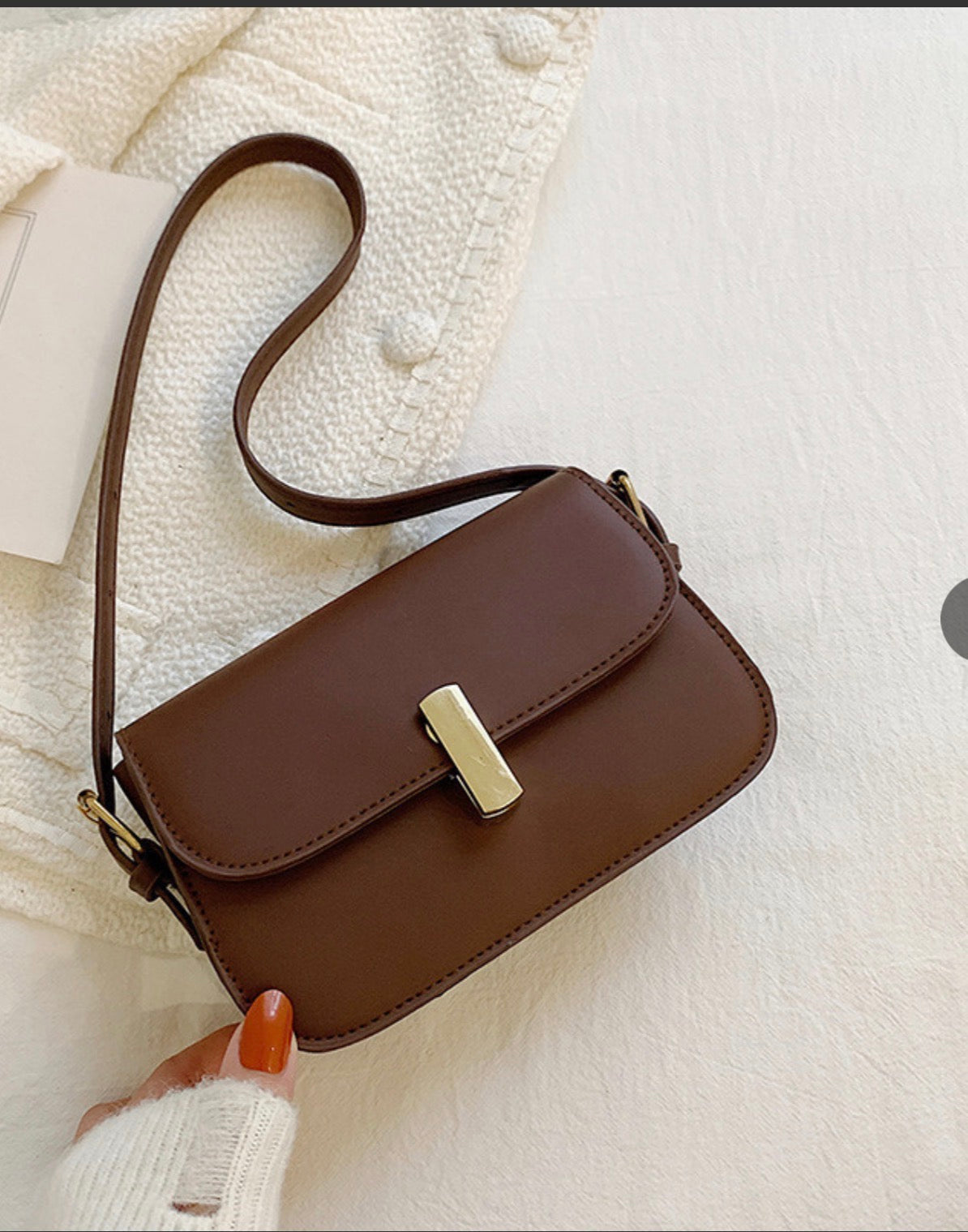Leather Saddle Shoulder Bag Fashion Minimalist Solid Color Underarm Crossbody Bag With Metal Lock Small Square Handbag