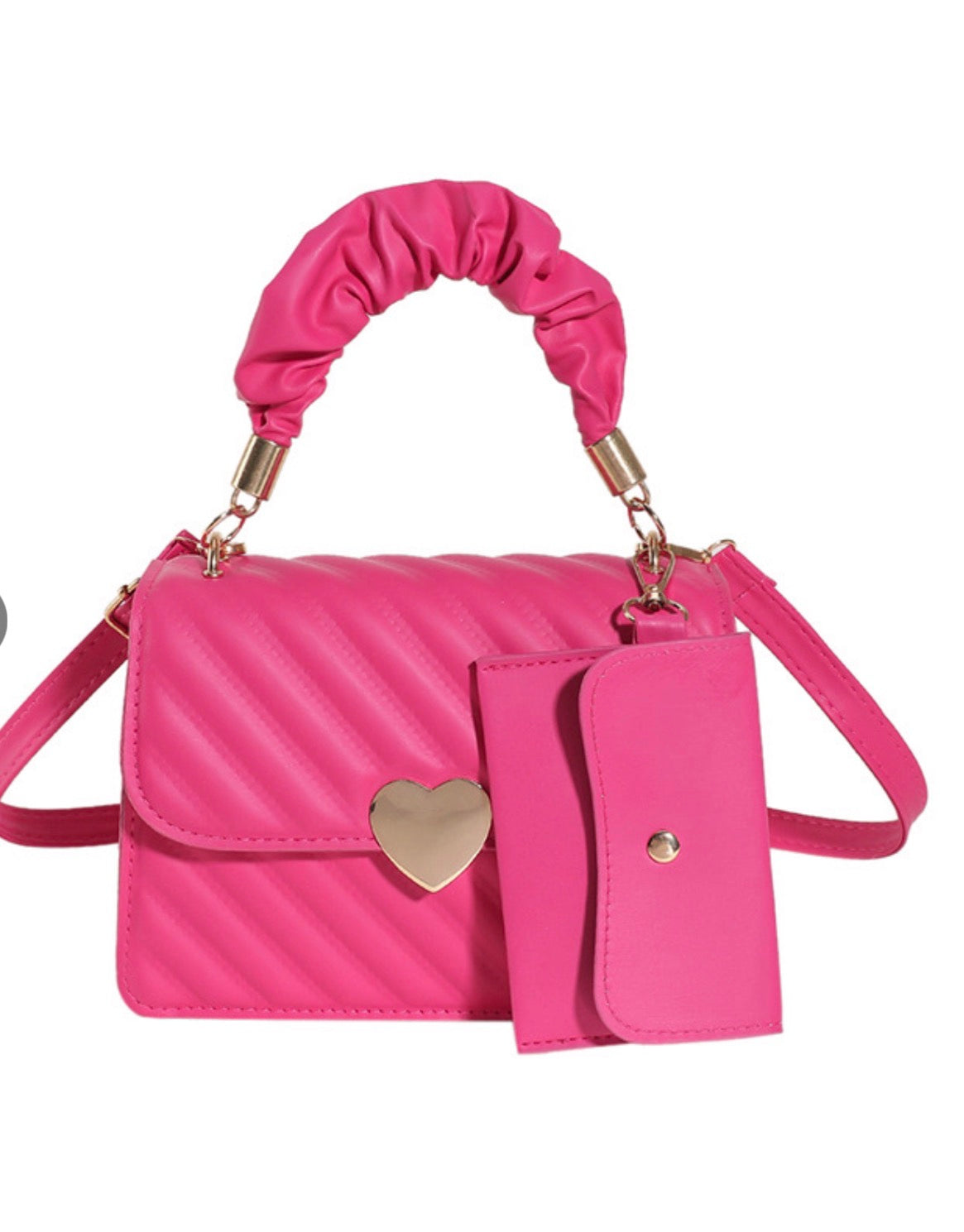 Leather Crossbody Bag with Heart Buckle Ruched Handle