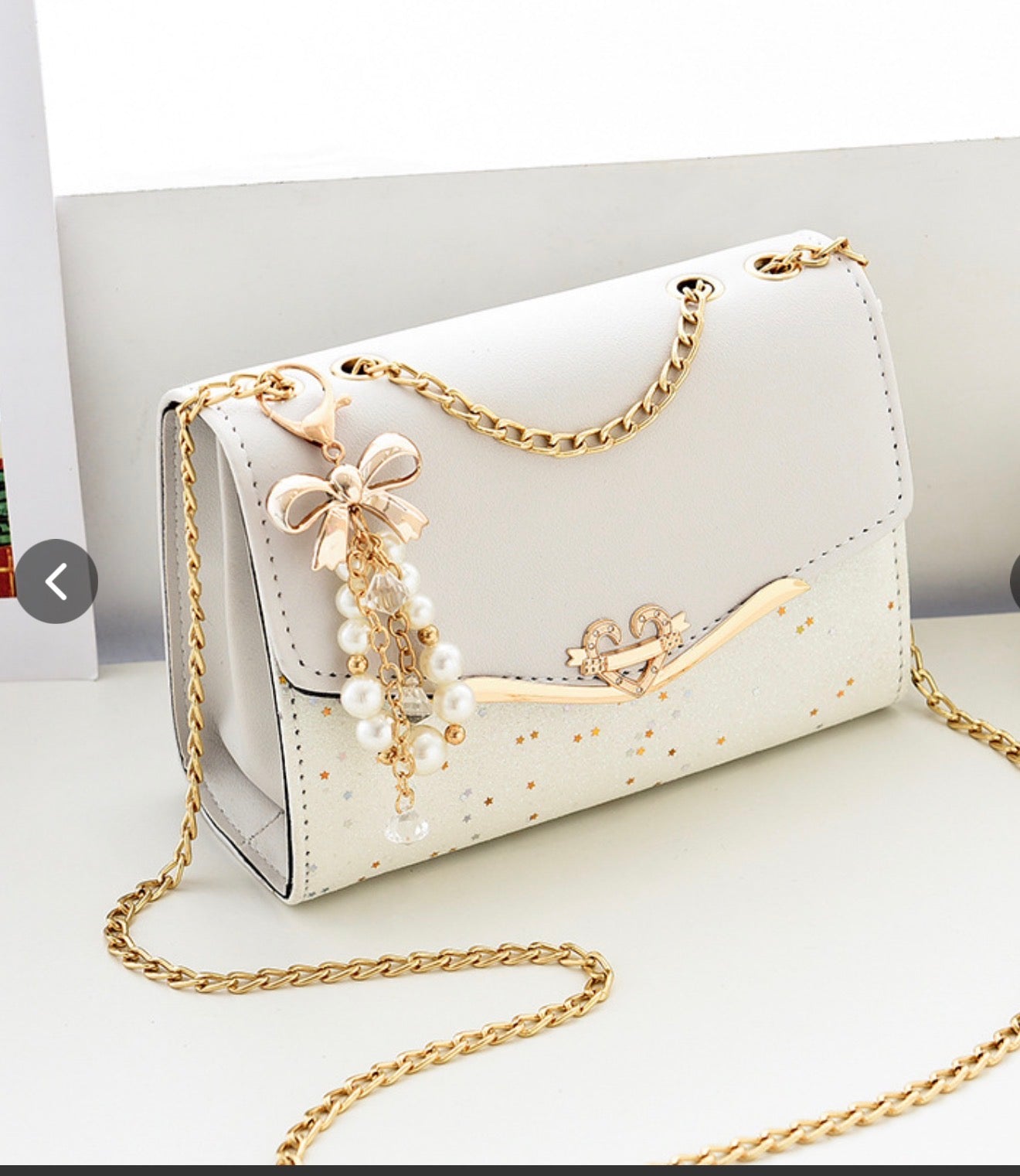 Shoulder Bag With Glitter Star Pattern Heart Metal Buckle Elegant Small Crossbody Bag