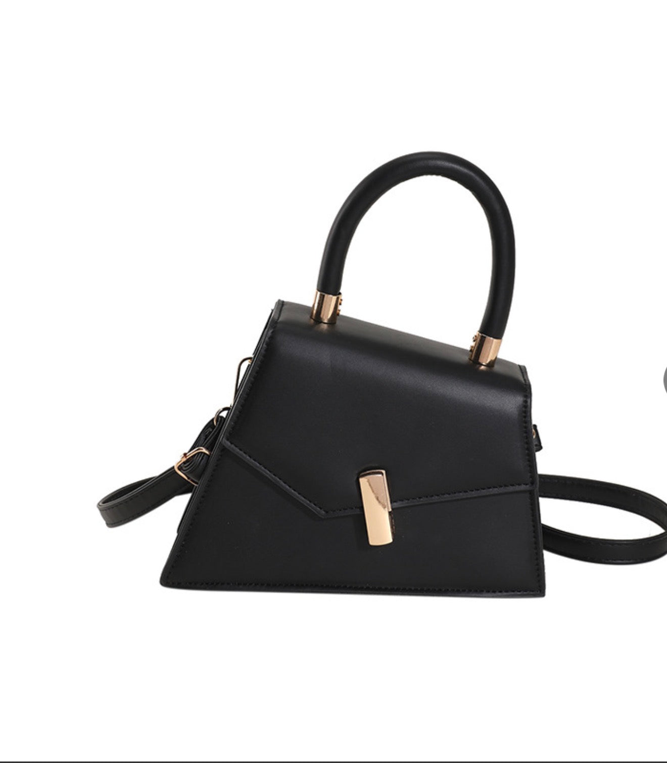 Leather Shoulder Bag Trapezoid Handbag With Gold Metal Lock
