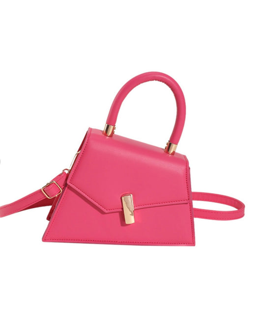 Leather Shoulder Bag Trapezoid Handbag With Gold Metal Lock