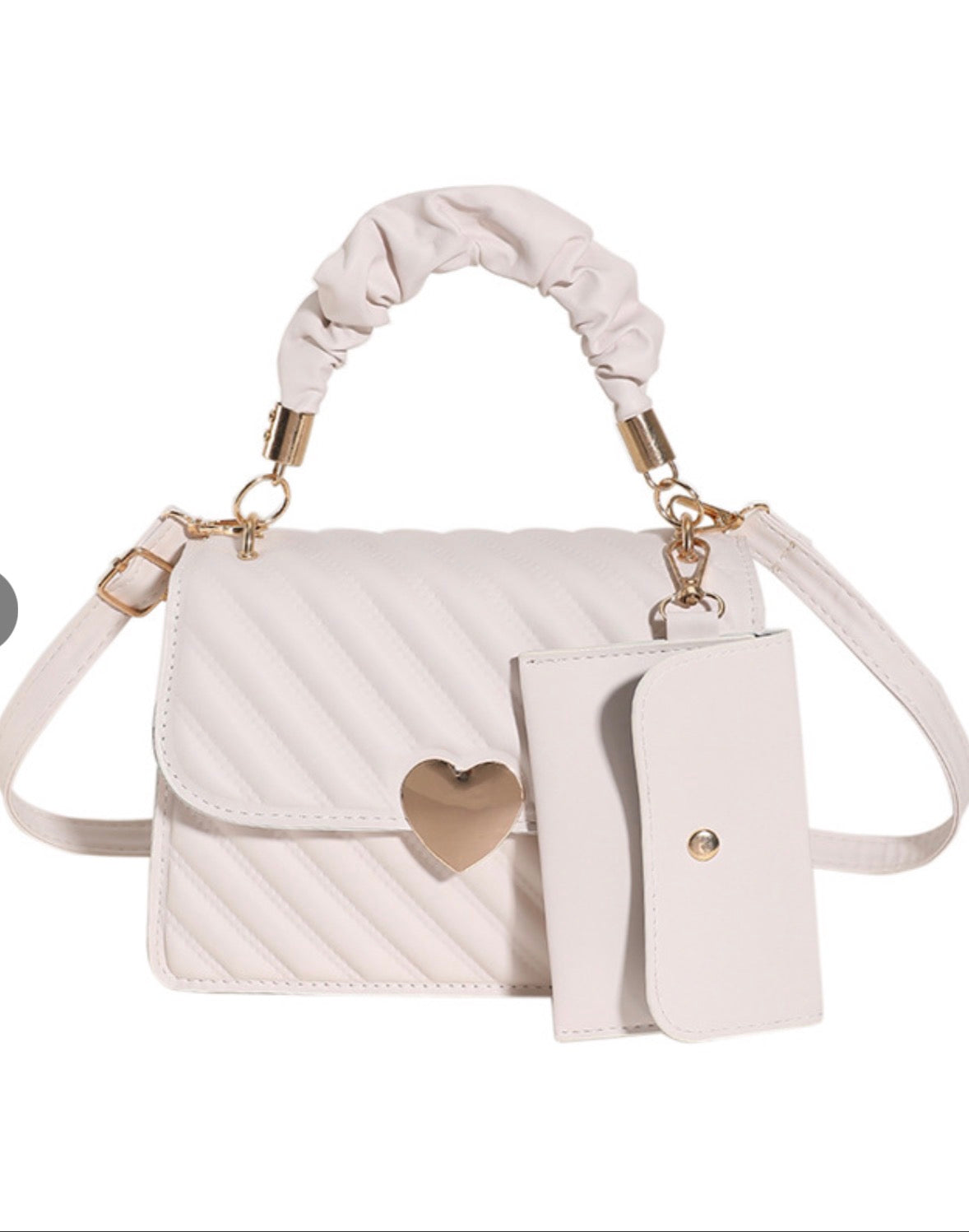 Leather Crossbody Bag with Heart Buckle Ruched Handle
